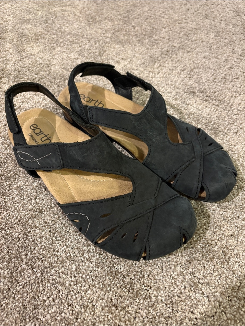 Earth Origins Black Cutout Slingback Wedge Sandals